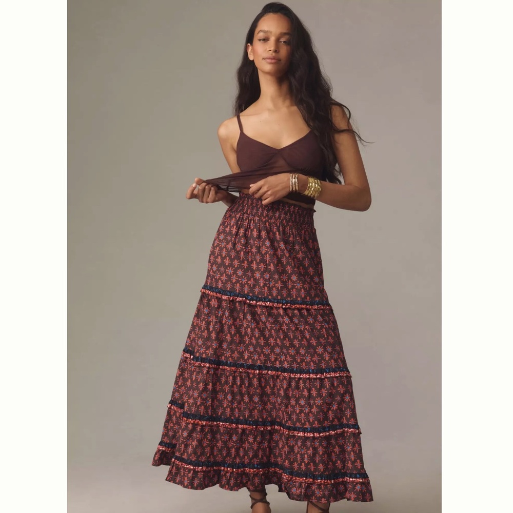 Anthropologie Brown and Red Maxi Skirt